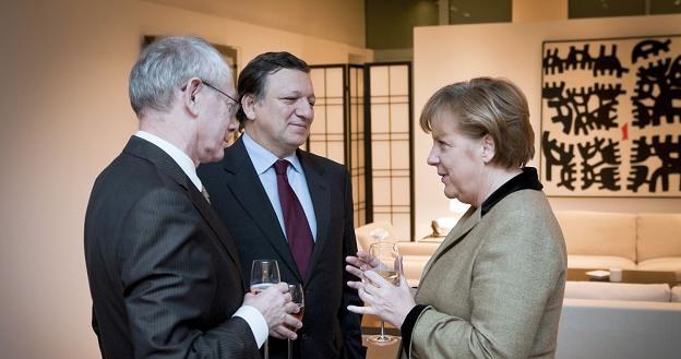 Najważniejsze postaci Europy, od lewej: Herman Van Rompuy, Jose Manuel Barroso i Angela Merkel /AFP