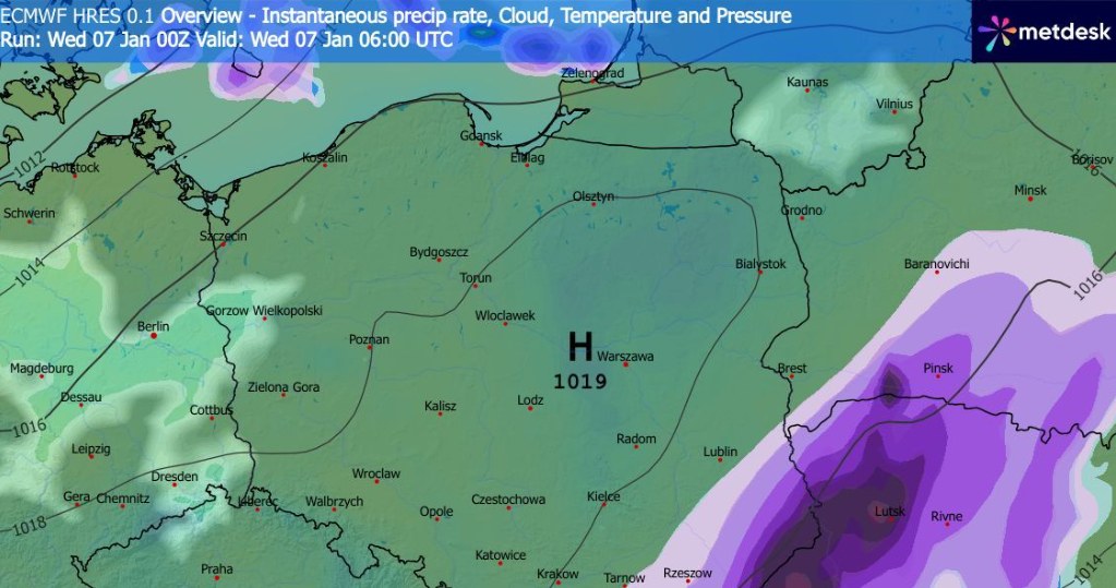 Najwięcej śniegu spadnie w środę przed południem na Podkarpaciu oraz w części Lubelszczyzny /WXCharts /