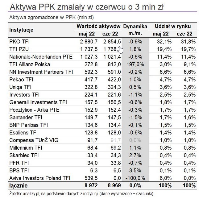 Największymi graczami na rynku PPK są PKO TFI, TFI PZU i Nationale-Nederlanden PTE, które zarządzają niemal dwiema trzecimi aktywów /Analizy OnLine