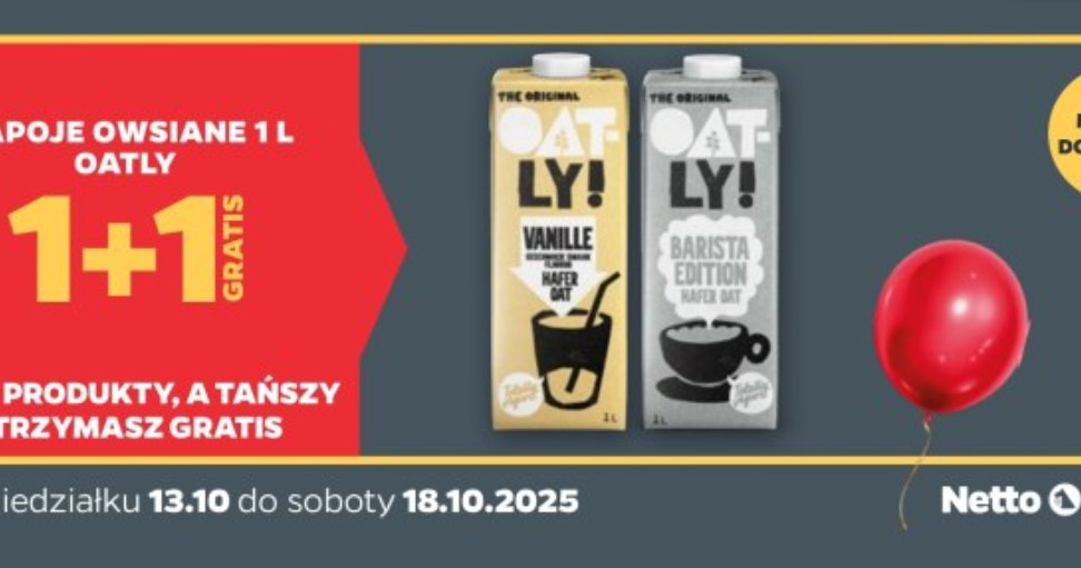 Napoje owsiane Oatly 1+1 gratis w Netto /Netto /INTERIA.PL