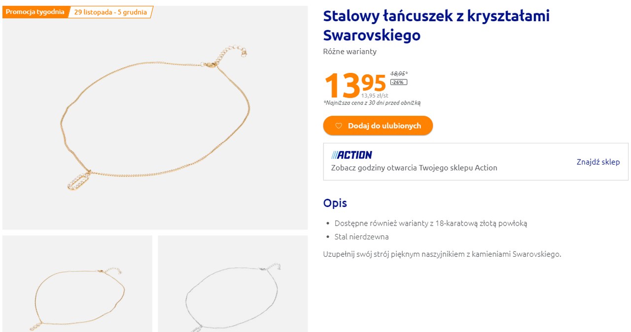 Naszyjnik z kryształami Swarovskiego w niskiej cenie /Action/screenshot /INTERIA.PL