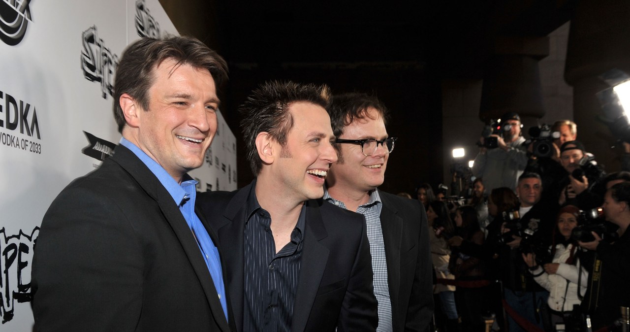 Nathan Fillion, James Gunn i Rainn Wilson na premierze filmu "Super" /Lester Cohen / Contributor /Getty Images