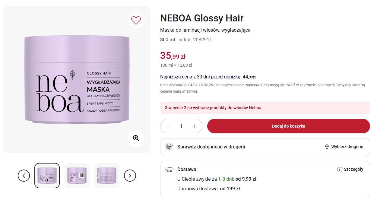 Neboa Glossy Hair – Maska do laminacji włosów, wygładzająca /Rossmann /INTERIA.PL