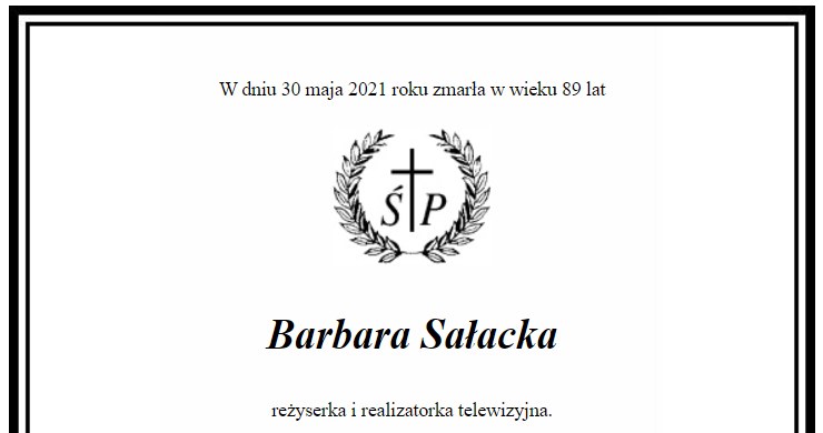 Nekrolog Barbary Sałackiej /materiały prasowe