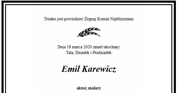 Nekrolog Emila Karewicza zamieszczony w "Gazecie Wyborczej" /materiały prasowe