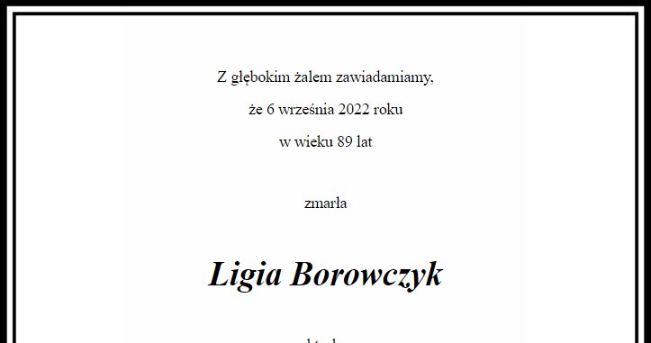 Nekrolog Ligii Borowczyk /materiały prasowe