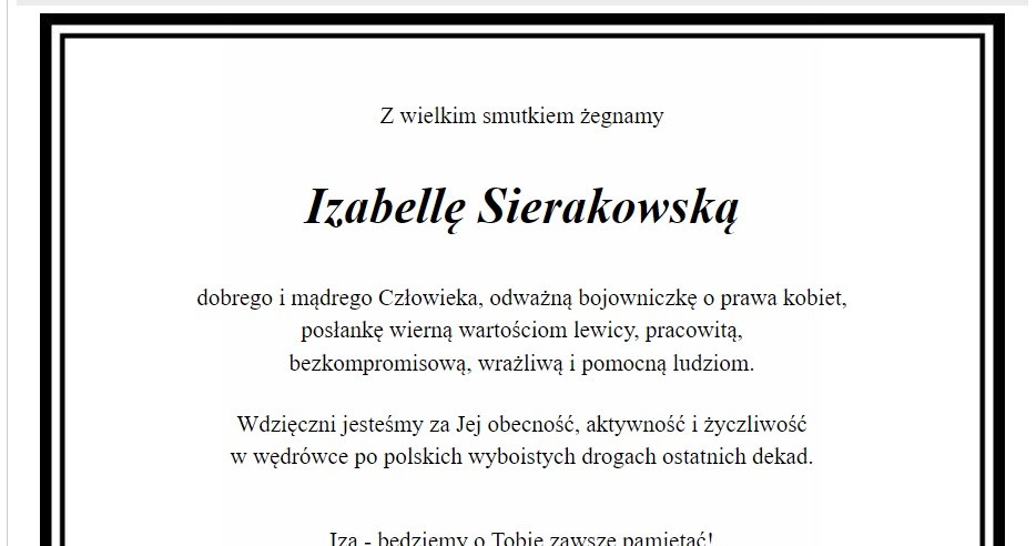 Nekrolog zamieszczony przez Kwaśniewskich /źródło:nekrologi.wyborcza.pl/ /materiał zewnętrzny