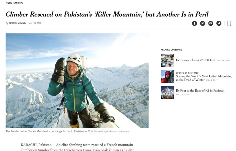 "New York Times" o akcji na Nanga Parbat /