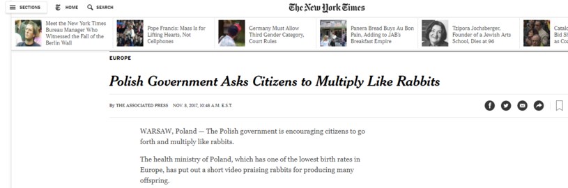 "New York Times" o spocie z królikami /