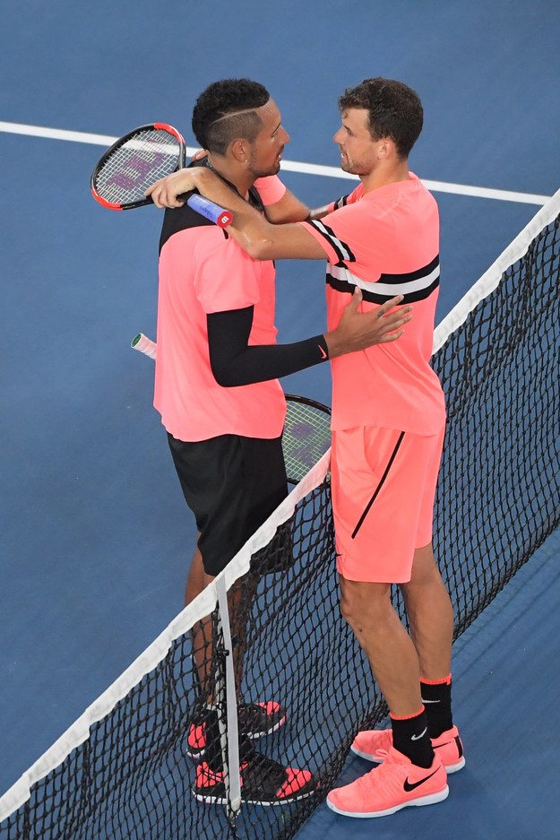 Nick Kyrgios i Igor Dimitrow podczas 1/8 finału Australian Open /TRACEY NEARMY   /PAP
