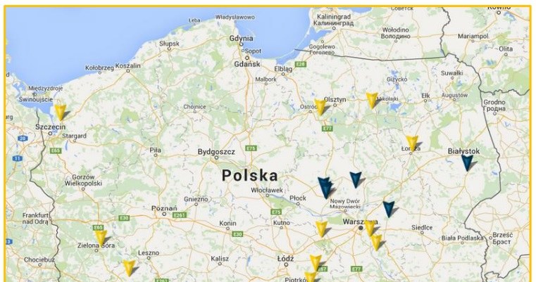 Niebieskie - urządzenia aktywne. Żółte - odebrane przez GITD /Informacja prasowa