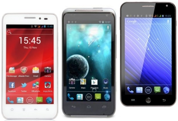 Niedrogie smartfony z dużymi ekranami - Prestigio PAP 4300 DUO, MediaDroid Imperius 4.3HQ i GoClever Fone500. /materiały prasowe