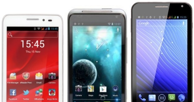 Niedrogie smartfony z dużymi ekranami - Prestigio PAP 4300 DUO, MediaDroid Imperius 4.3HQ i GoClever Fone500. /materiały prasowe