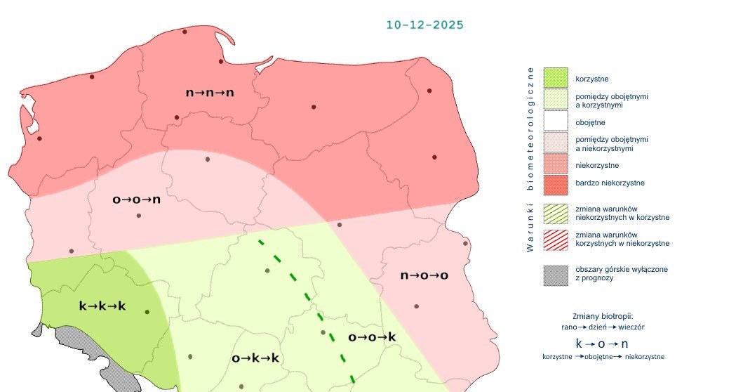 Niekorzystna aura utrzyma się w północnej części kraju. Na południu sytuacja będzie wyglądać znacznie lepiej /IMGW /