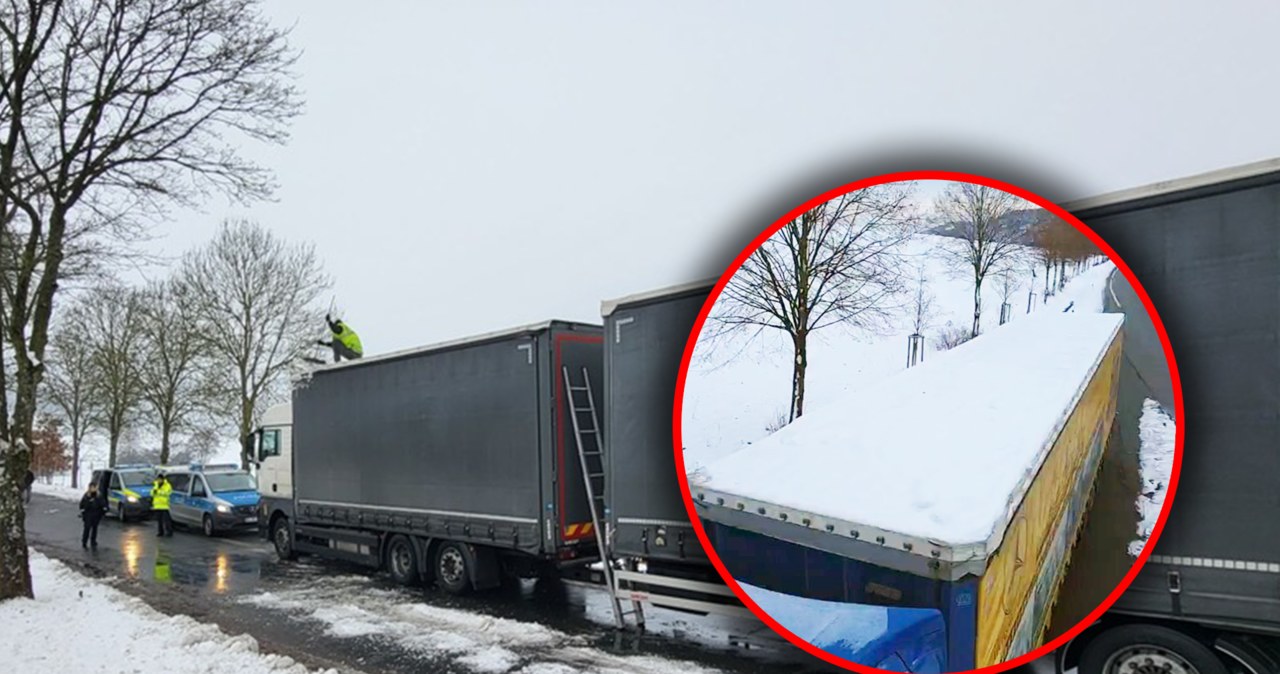 Niemieccy policjanci kontrolowali nieodśnieżone ciężarówki przy pomocy drona/Polizeipräsidium Mittelhessen /