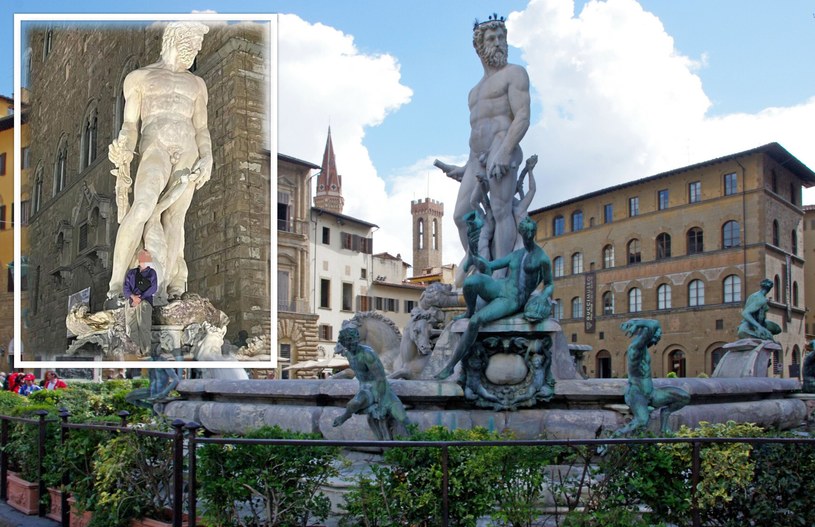 Niemieccy turyści znowu niszczą Włochy. Tym razem fontannę Neptuna we Florencji / MAREK BAZAK i Twitter/Florence Mayor Dario Nardella /East News