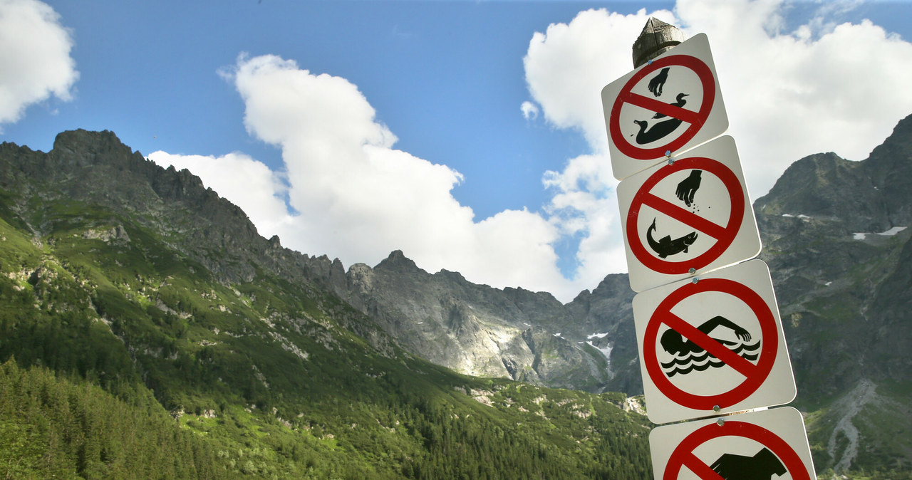 Niestety turyści nie zawsze znają zasady przebywania w górach i trzeba ich instruować znakami zakazu /MONKPRESS /East News