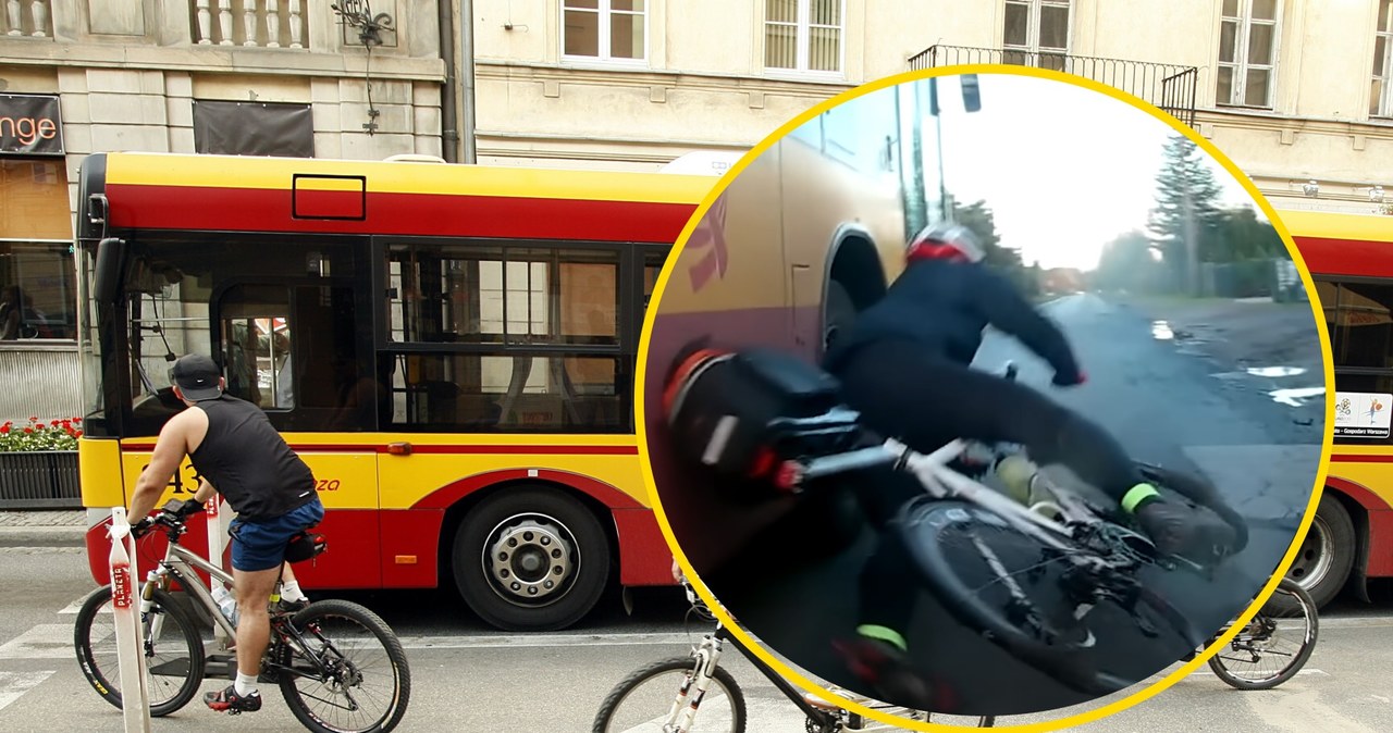 Niewiele brakowało, by rowerzysta dostał się pod koła autobusu /Adam Guz /Reporter