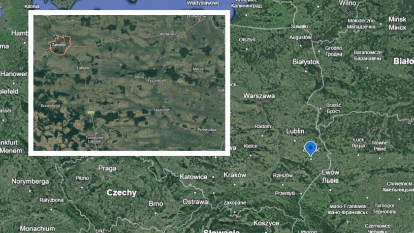 Niezidentyfikowany obiekt naruszył terytorium Polski. nadleciał od strony Ukrainy /Google Earth /materiał zewnętrzny