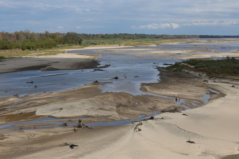 Niski stan wody w Wiśle w Warszawie. /Paweł Supernak /PAP