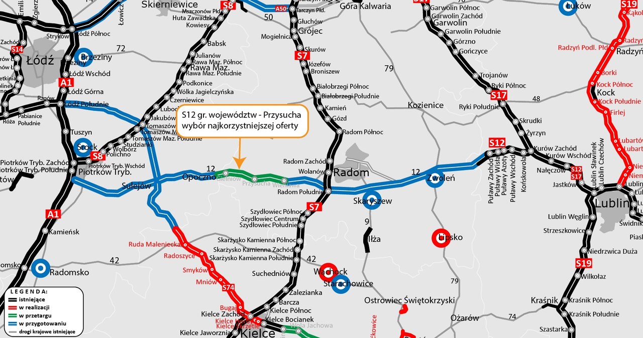 Nitka zostanie poprowadzona nowym śladem, poza istniejącym pasem drogowym drogi krajowej nr 12, przez tereny rolne i leśne. /GDDKiA