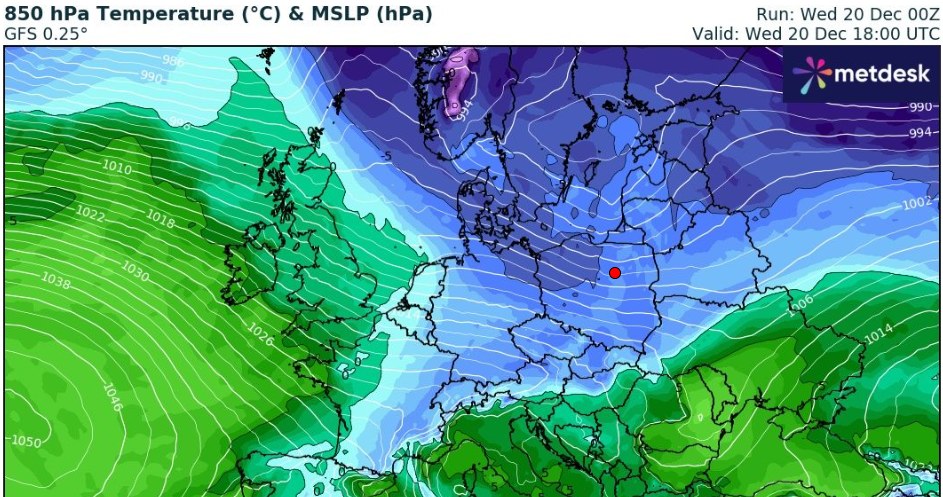 Niż Yorck zbliży się do naszego kraju, przynosząc deszcze i ochłodzenie /wxcharts /