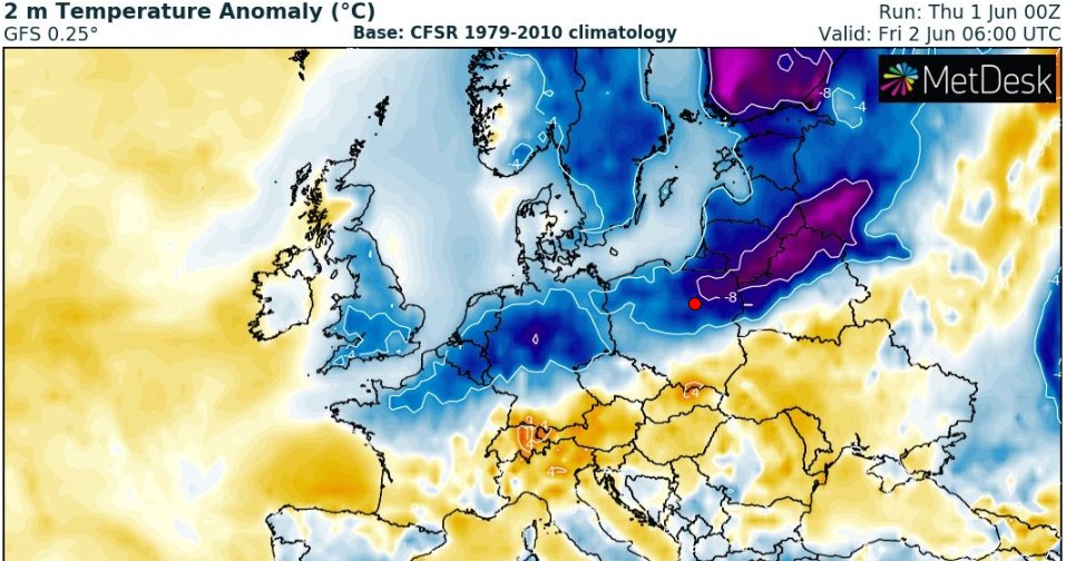 Noc z czwartku na piątek oraz piątkowy poranek będą chłodne /wxcharts /