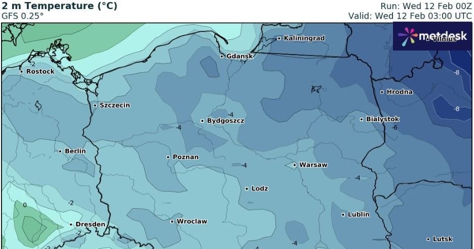Noc z wtorku na środę była mroźna, co odczuliśmy jeszcze o poranku. Lokalnie było prawie -10 stopni Celsjusza /wxcharts /
