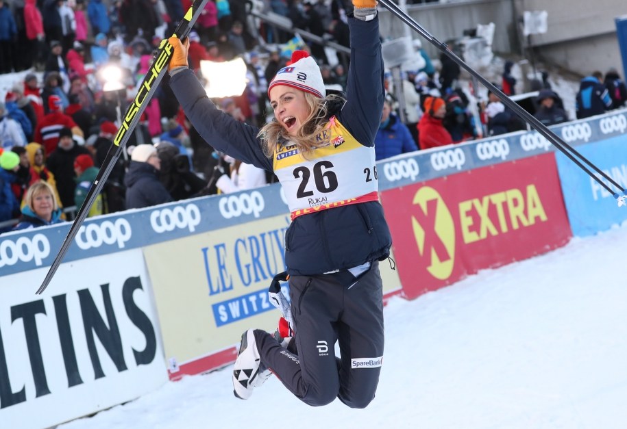 Norweżka Therese Johaug na mecie biegu na 10 km techniką klasyczną / 	Grzegorz Momot    /PAP