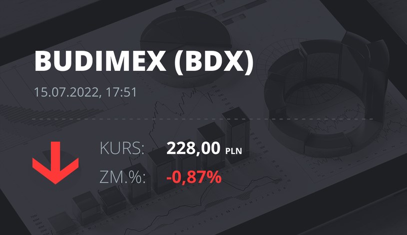 Notowania akcji spółki Budimex z 15 lipca 2022 roku