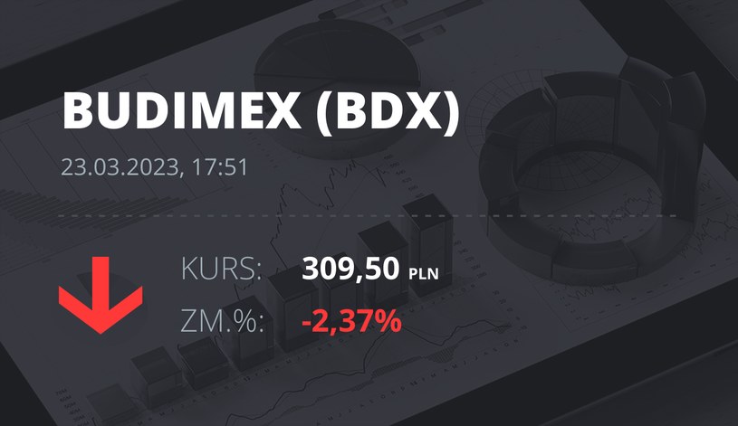 Notowania akcji spółki Budimex z 23 marca 2023 roku