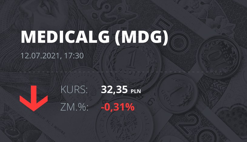 Notowania akcji spółki Medicalgorithmics z 12 lipca 2021 roku