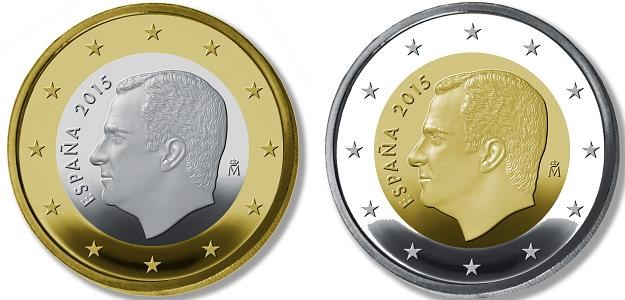 Nowa hiszpańska moneta 1 euro (L) i 2 euro z podobizną króla Filipa /EPA