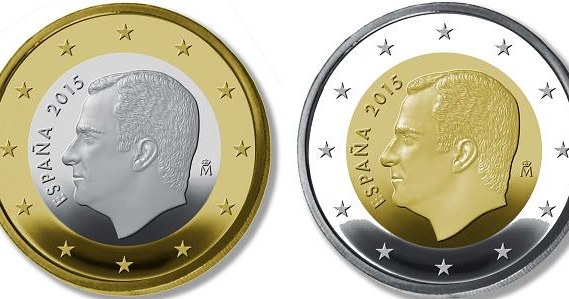 Nowa hiszpańska moneta 1 euro (L) i 2 euro z podobizną króla Filipa /EPA