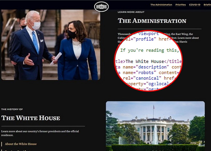Nowa strona Białego Domu i zaszyta w HTML-u wiadomość /INTERIA.PL