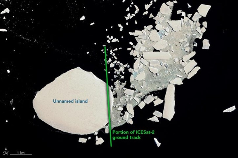 Nowa wyspa na zdjęciu wykonanym przez satelitę ICESat-2 /Australian Antarctic Division/ICESat-2/NASA /materiały prasowe