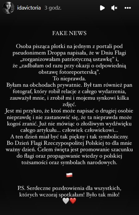 Nowakowska o fake newsach https://www.instagram.com/idavictoria/ /Instagram