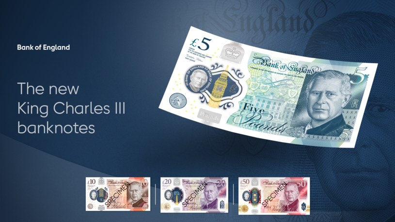 Nowe banknoty z wizerunkiem króla Karola III /BANK OF ENGLAND /materiały prasowe