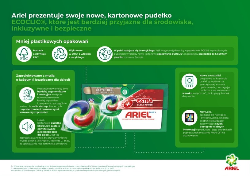 Nowe ergonomiczne kartonowe opakowania kapsułek Ariel /materiały promocyjne