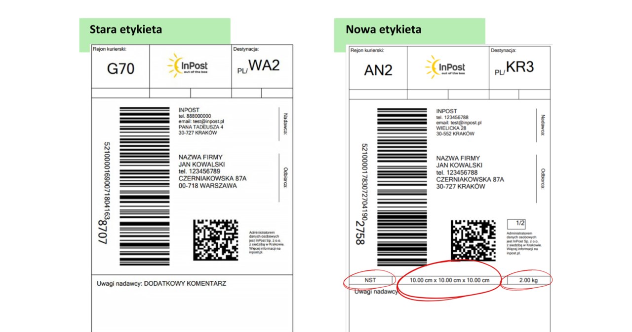 Nowe etykiety przesyłek kurierki InPost /opracowanie własne /materiały prasowe