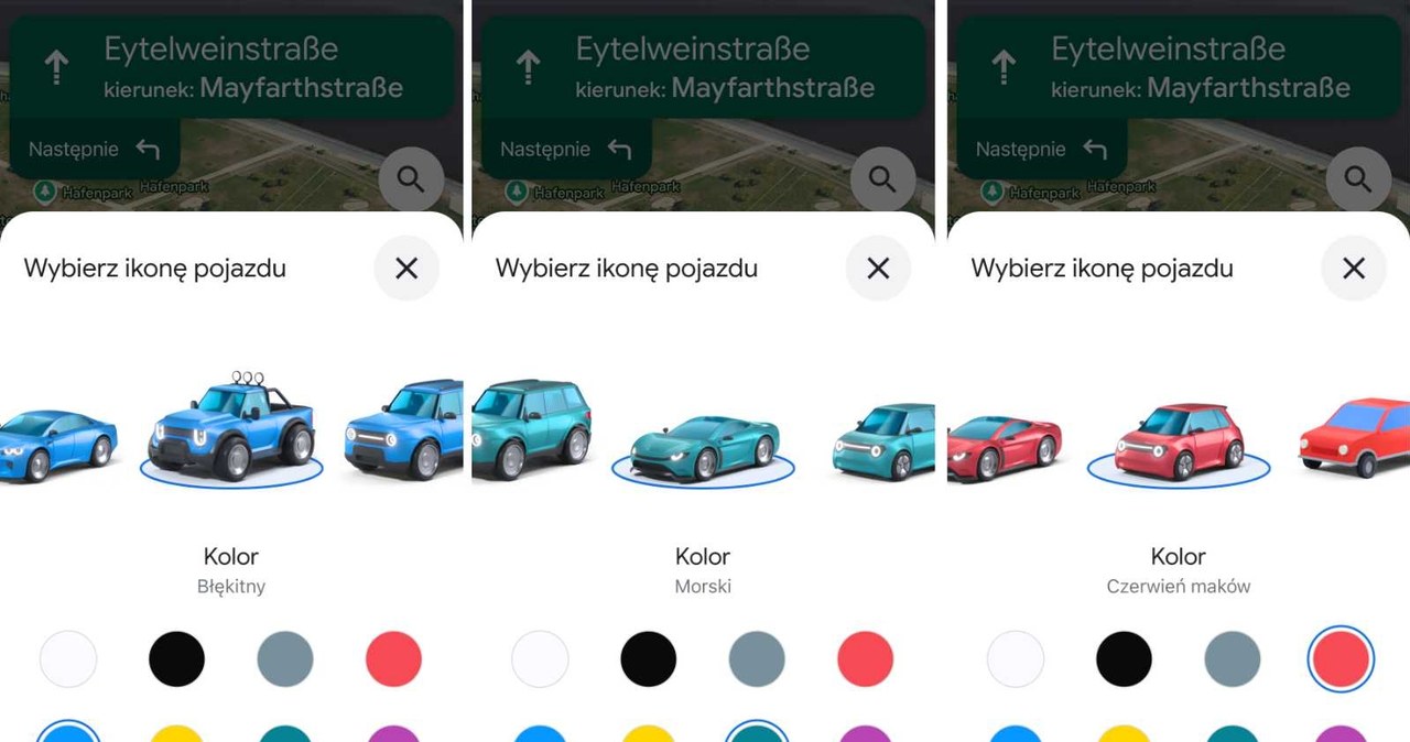 Nowe ikony pojazdu w Google Maps /INTERIA.PL