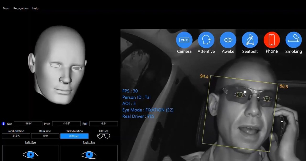 Nowe systemy monitorowania kierowcy mogą rozpoznawać różne rodzaje nieprawidłowych zachowań / fot. youtube.com/cipia /