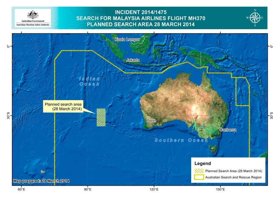 Nowy obszar poszukiwań Boeinga 777 /Australian Maritime Safety Authority (AMSA) /PAP/EPA