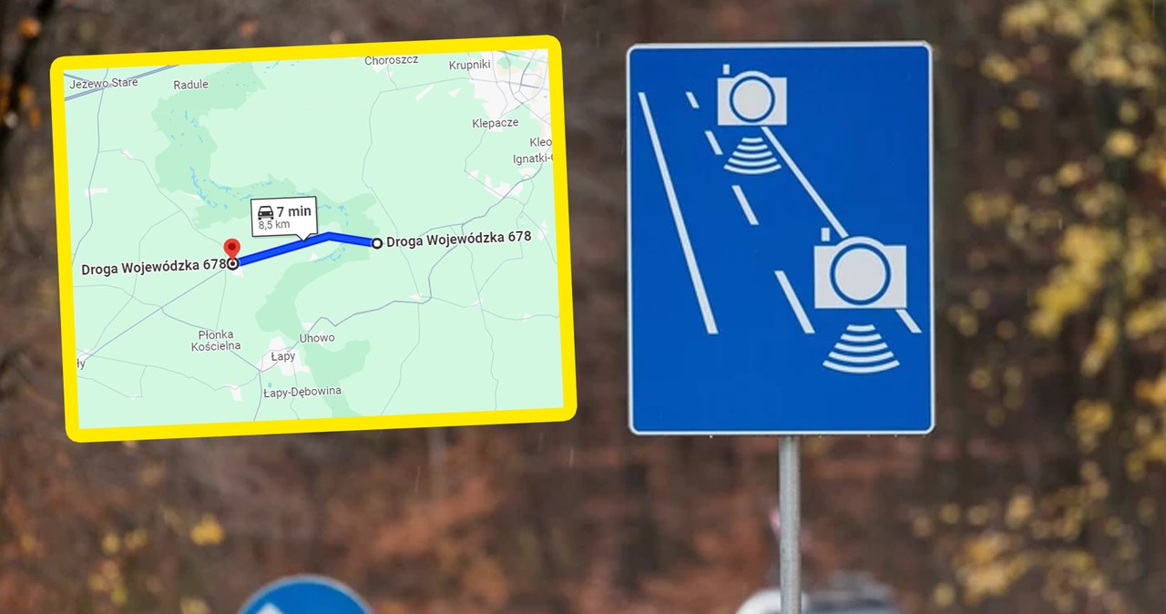 Nowy odcinkowy pomiar prędkości na Podlasiu. Obowiązuje na drodze wojewódzkiej nr 678. /Wojciech Stróżyk/Reporter/screen z Google Maps /East News