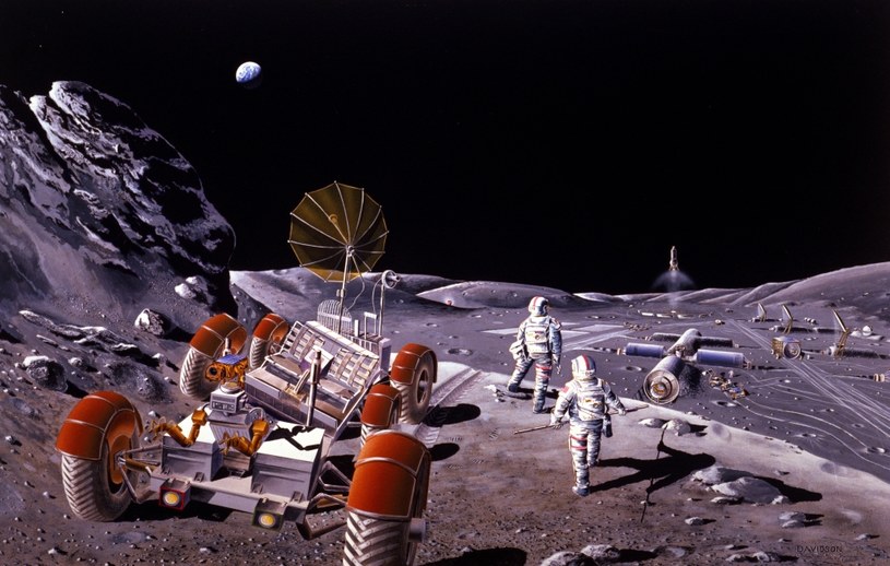 O budowani stacji na Księżycu i kolonizacji Marsa myślano od lat - koniec Zimnej Wojny oznaczał także zatrzymanie kosmicznego wyścigu. Grafika NASA z połowy lat 80. Fot. NASA/Dennis M. Davidson /materiały prasowe