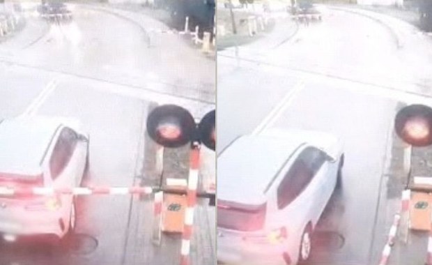 O krok od tragedii na przejeździe kolejowym. Kierująca bmw uszkodziła rogatkę  