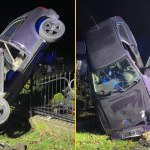 O włos od tragedii. Auto stanęło niemal na sztorc