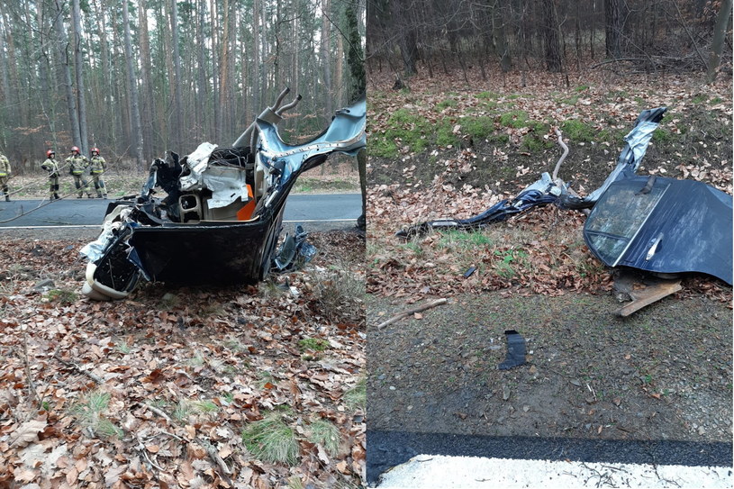 Obie osoby jadące samochodem zginęły na miejscu / Fot: Straż Pożarna w Świebodzinie /