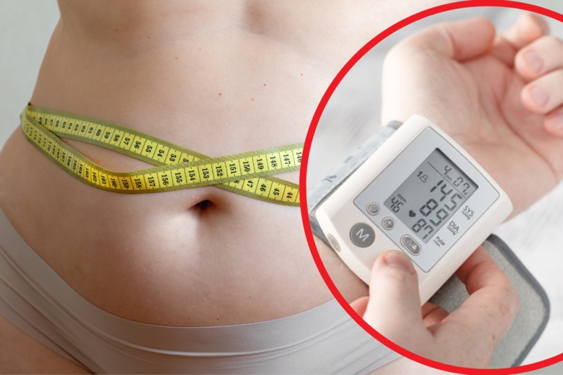 Objawy zespołu metabolicznego to m.in. otyłość brzuszna (obwód talii ≧80 cm u kobiet i ≧94 cm u mężczyzn) oraz podwyższone ciśnienie tętnicze /123RF/PICSEL