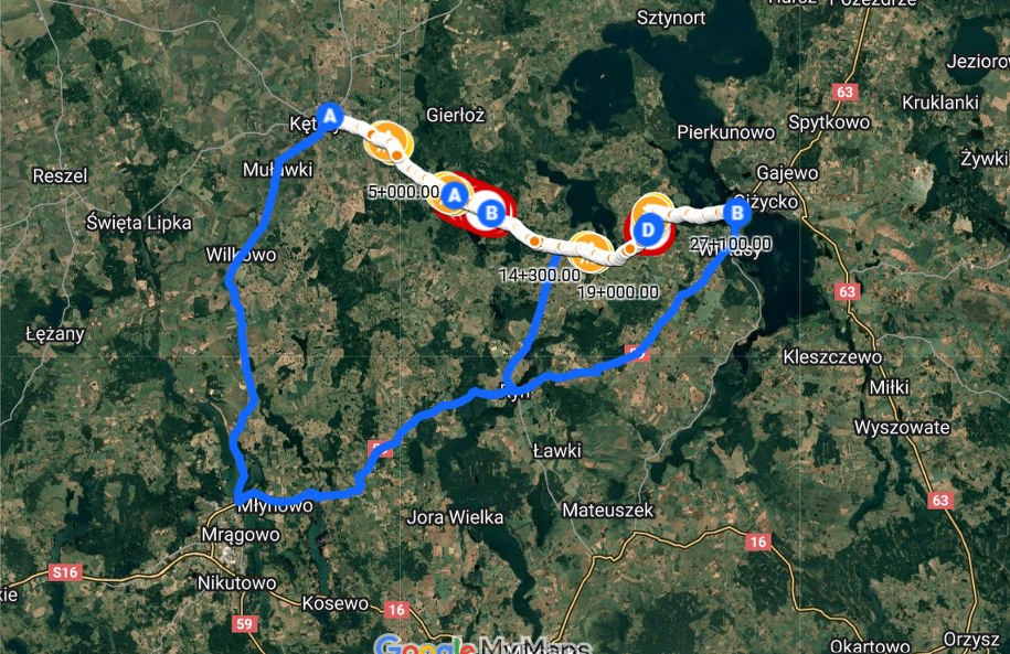 Objazd w czasie zamknięcia trasy Kętrzyn - Giżycko /Google Maps/Google /Materiały prasowe